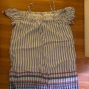 Stitch detailed blue and white linen sundress